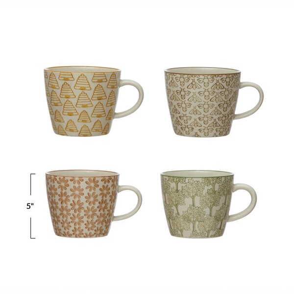 Discount Hand-Stamped Stoneware Mug with Pattern - 5.0"L x 3.8"W x 3.1"H